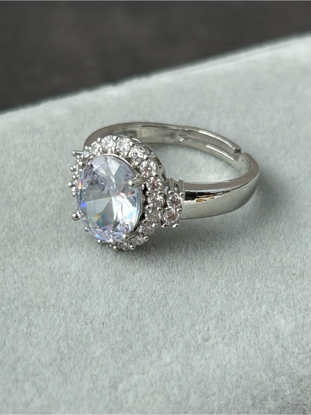 Silver Tone Halo Cubic Zirconia Fashion Ring